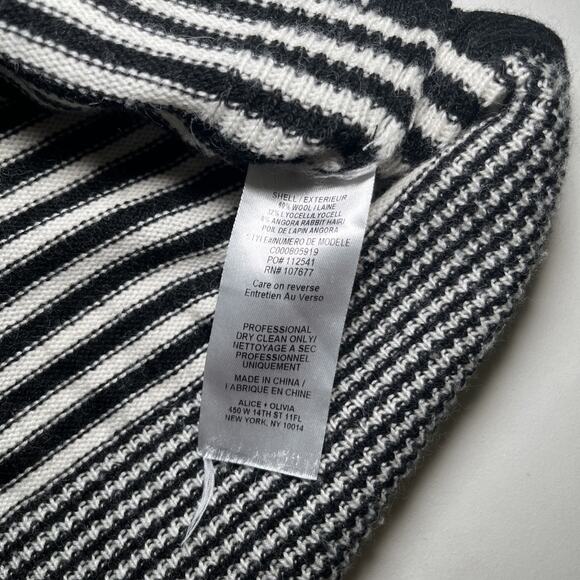 Alice + Olivia Base Cowl Neck Boxy Sweater Sz L Wool Angora Black Ivory Stripes - Picture 8 of 10